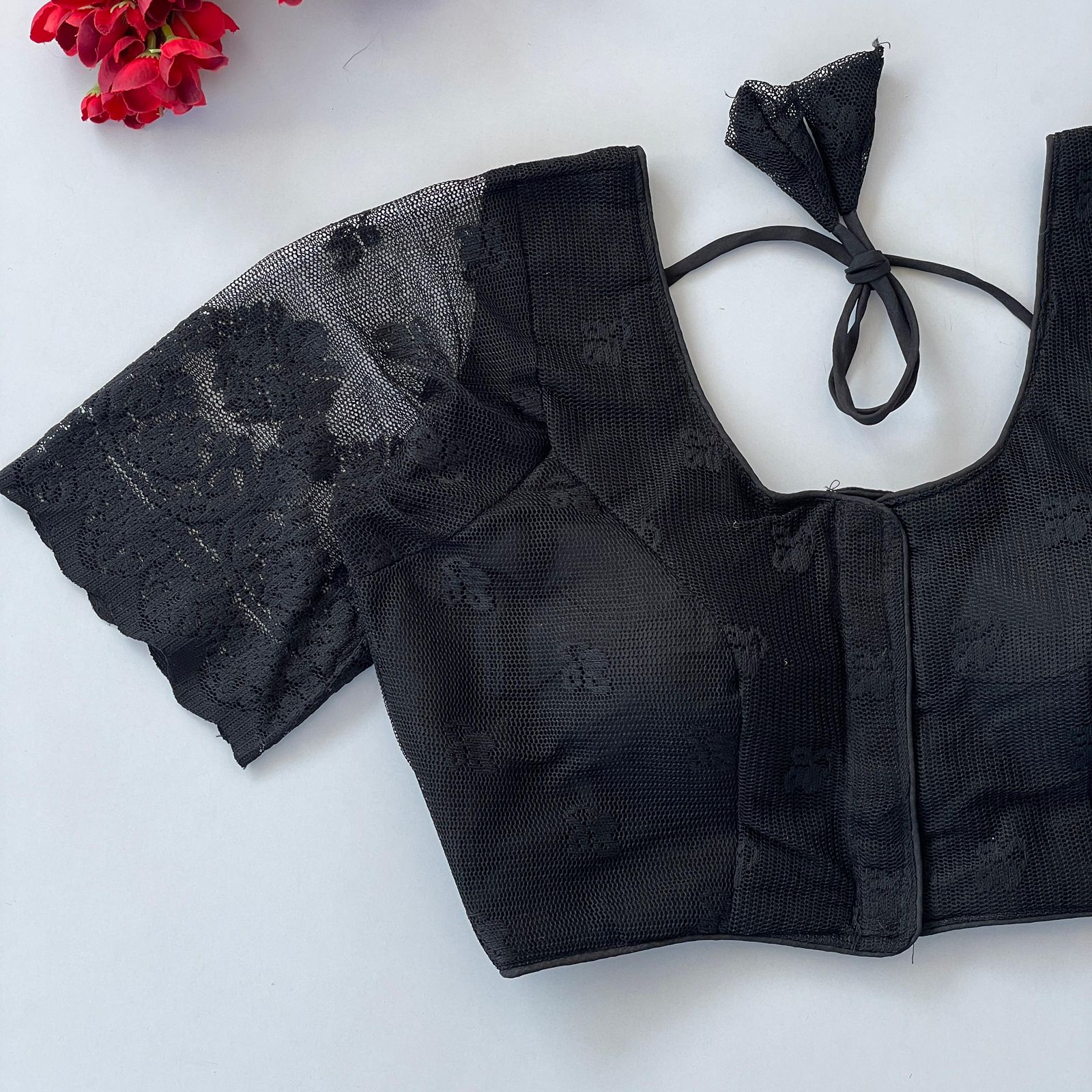 Knitting Super Net Cutwork Designer Blouse-Black